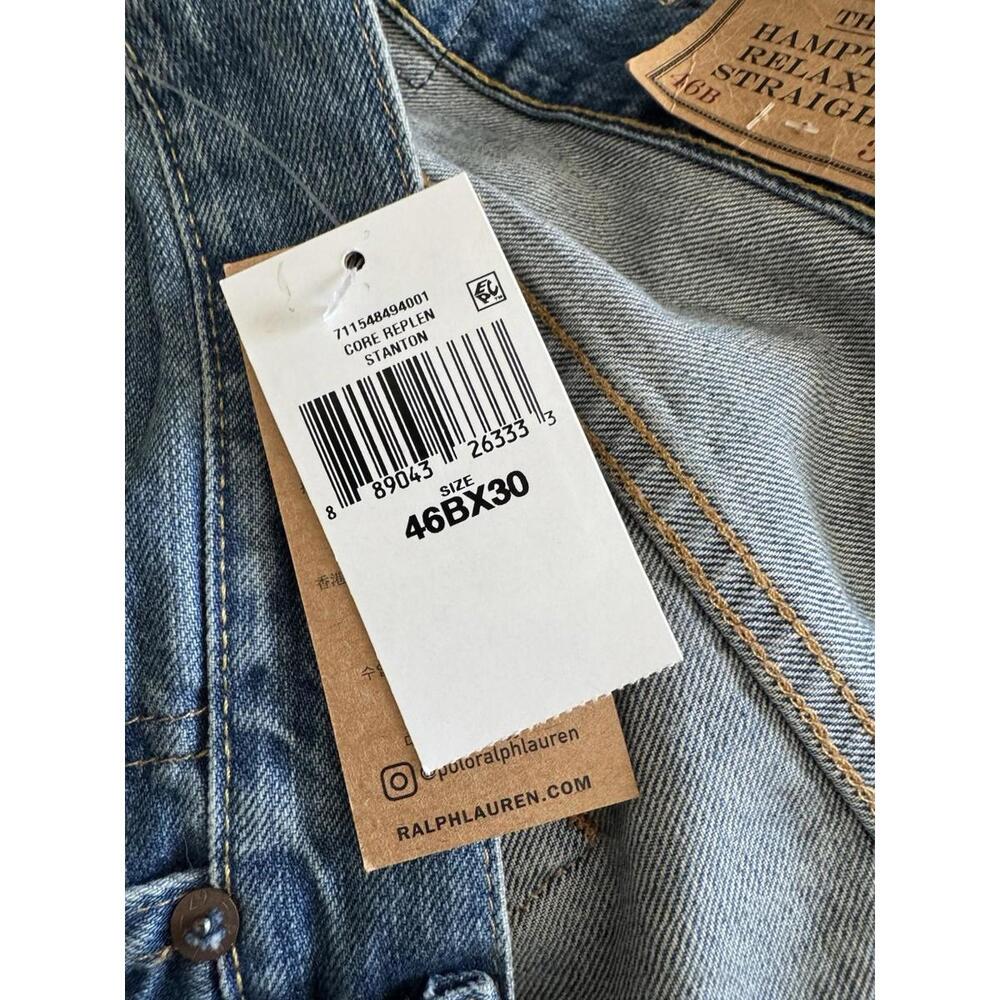 Polo Ralph Lauren Men’s 46BIG X 30L Hampton Relaxed Straight Stretch Blue Jeans - Picture 9 of 10
